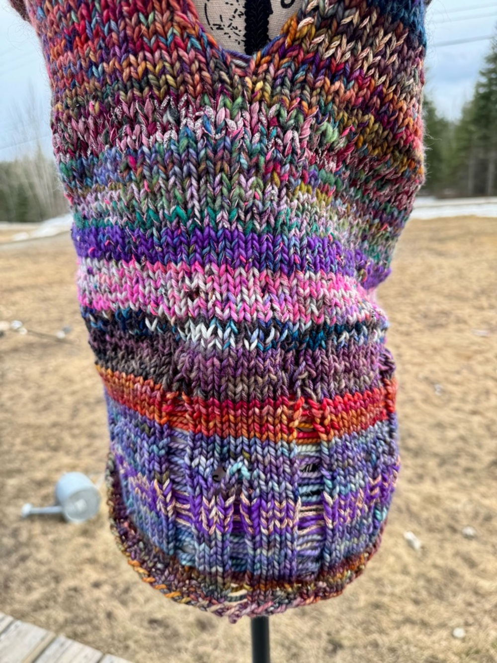 Multicolor Knit Tank Top - Women's Striped Yarn Tank with Destruction - Picture 10 of 17